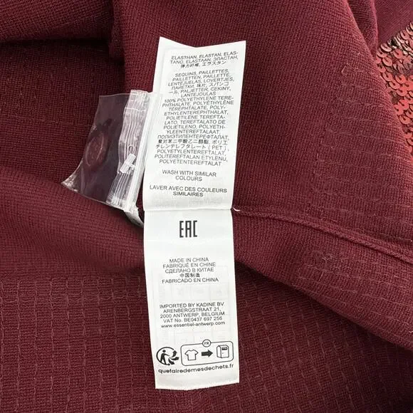 ESSENTIEL ANTWERP Illuminati Sequin Striped Polo Shirt in Wine S